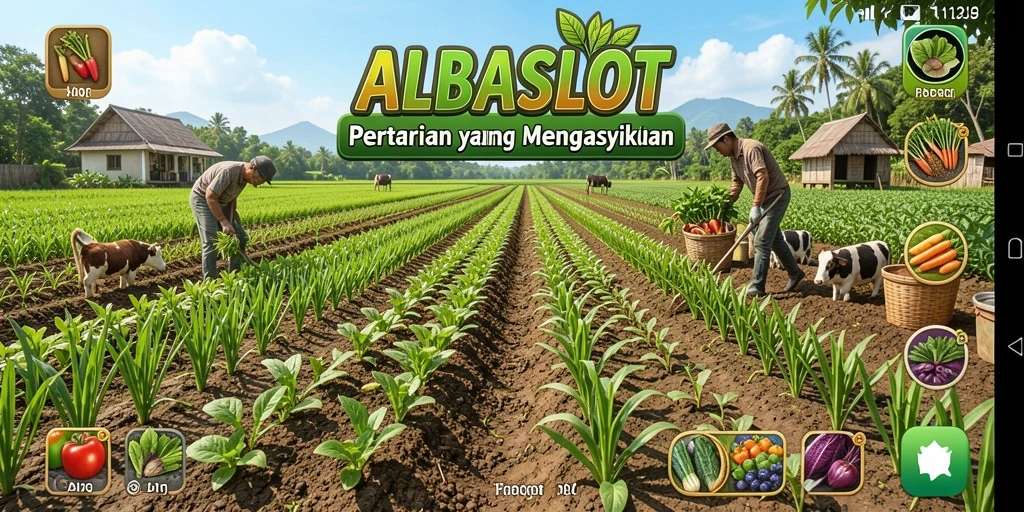 Tampilan gameplay yang menunjukkan aktivitas bertani di ALBASLOT.