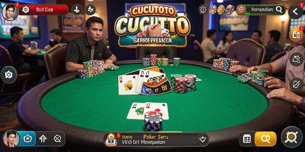 Tampilan gameplay seru dalam CUCUTOTO yang menampilkan aksi poker langsung.