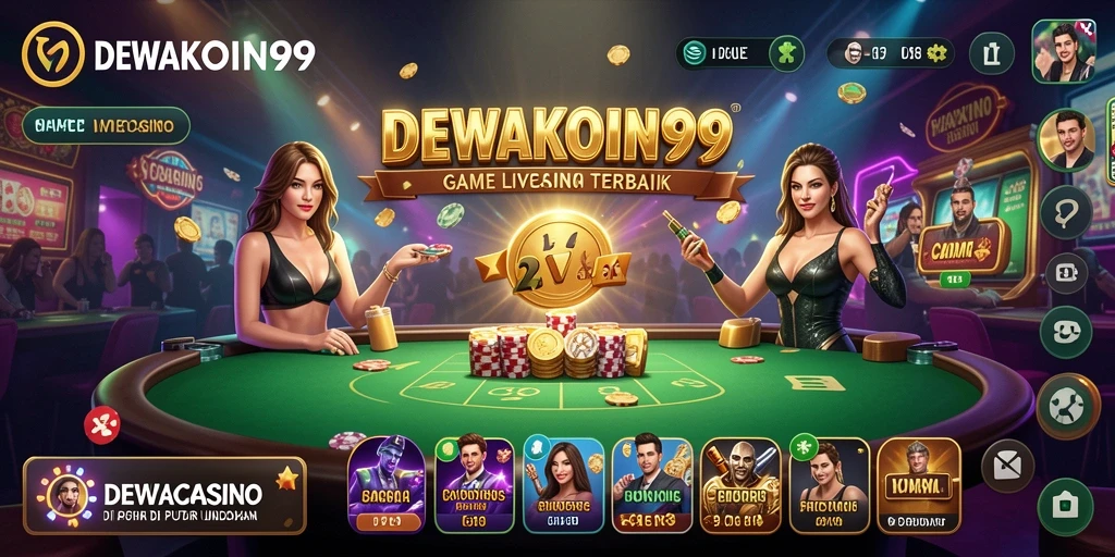 Screenshot gameplay DEWAKOIN99 menampilkan dealer langsung dan suasana kasino yang nyata.