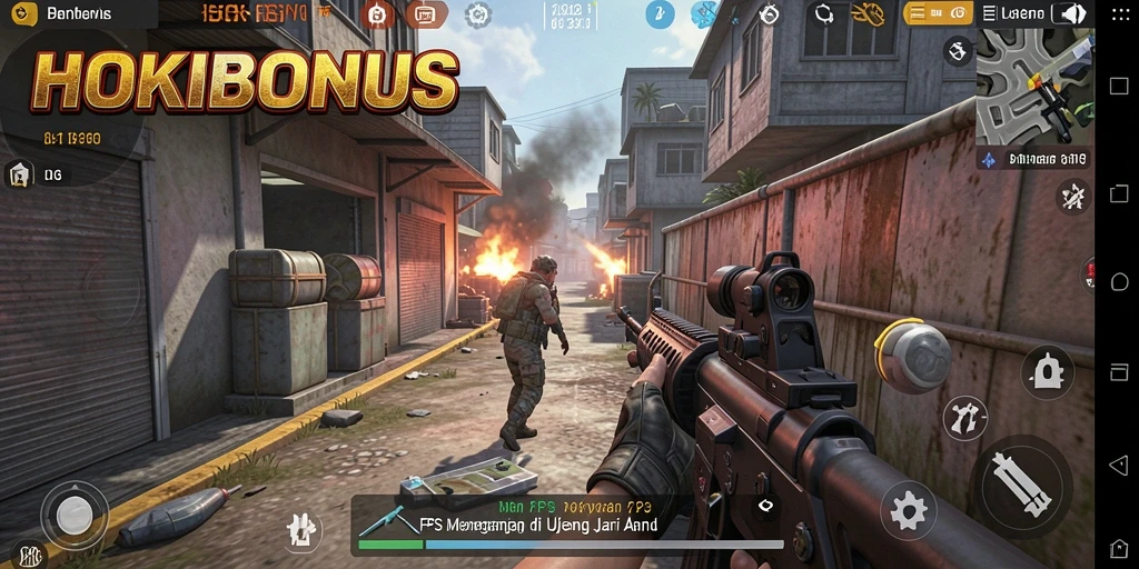 Tangkapan layar HOKIBONUS menunjukkan aksi tembak-menembak yang intens dan memukau.