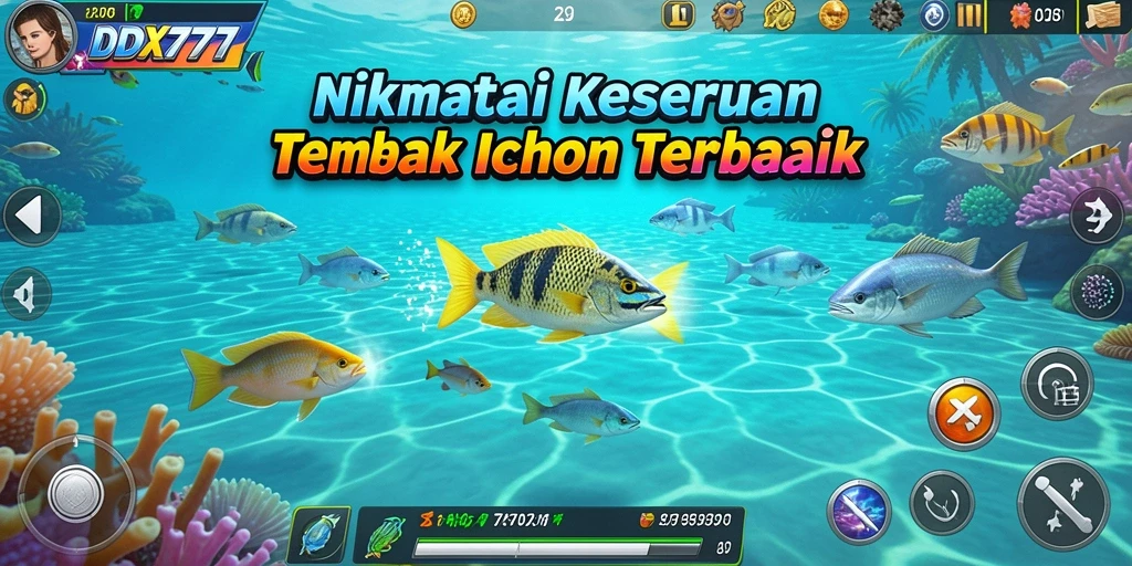 Tampilan gameplay seru dalam IDX777 saat menembak ikan.